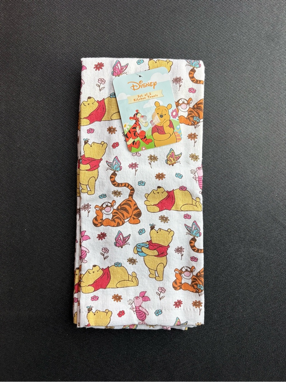 Disney Winnie the Pooh & Friends 2 PK Kitchen Towels Cotton Flower Butterfly